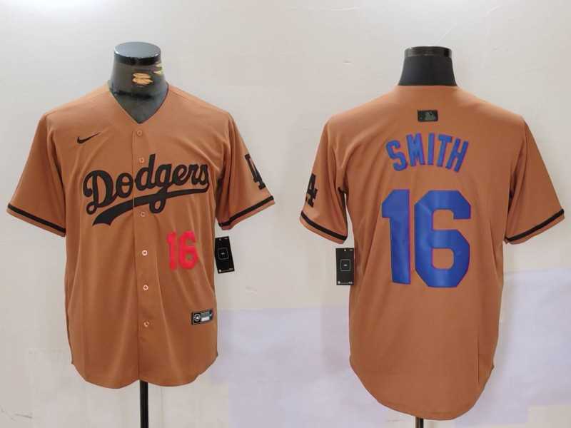 Mens Los Angeles Dodgers #16 Will Smith NUmber Olive Cool Base Limited Stitched Jersey